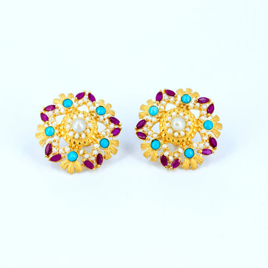 Flower Earring Ruby and Firoza